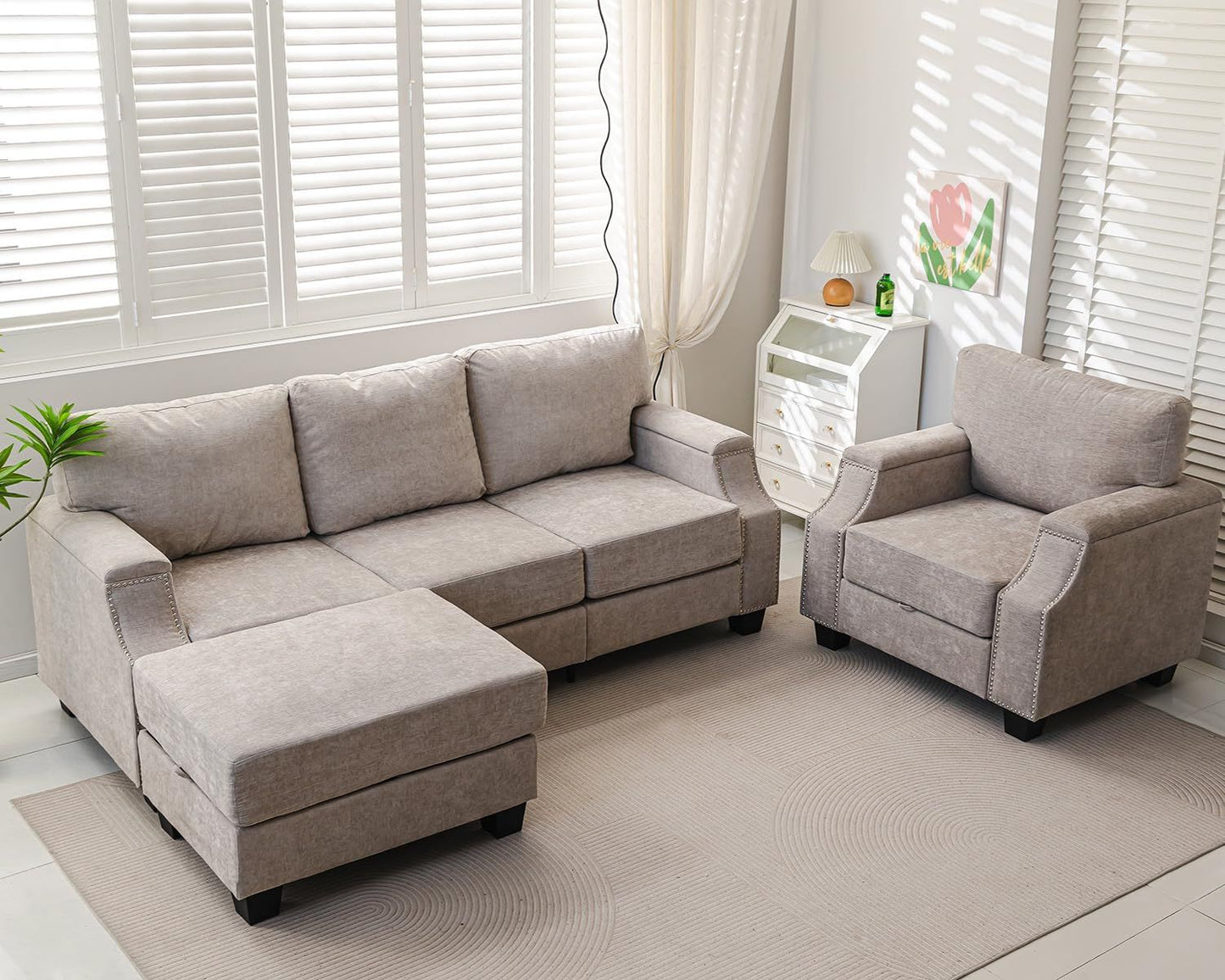 85" Sectional Couches with Storage Ottoman,L Shaped Couch with ,3-Seater Sofa,Thick Cushions,Small Sofas