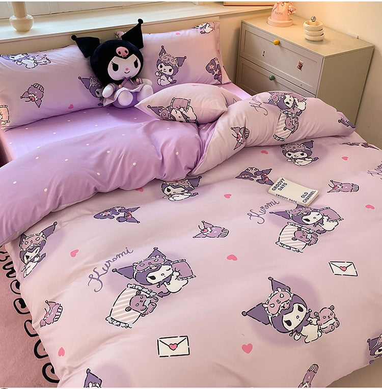 New Sanrio Hello Kitty Bedding Set Cotton Kuromi Melody Bedding Double Pillowcase Bed Linens Girl Dorm Bedclothes Home Textile
