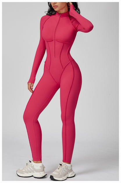 Seamless Yoga Jumpsuit Peach Hip High Elasticity Zipper Bodysuit Long Sleeves One-Piece Workout Clothes Gym Leggings Sportswear