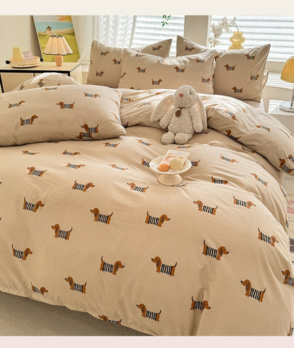 Cute Dog Printed Duvet Covet Set Brown Color Comforter Cover with Pillowcase for Kids Single/Queen/King housse de couette Full