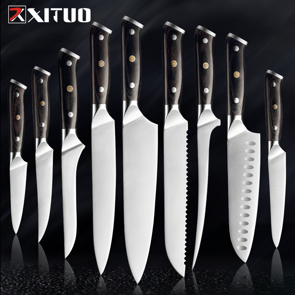 Facas de Cozinha Premium 1-9PEÇAS Conjunto de Facas Japonesas de Aço Inoxidável 5CR15 Incluindo Facas Santoku, Cutelo, Utilitária e de Desossar