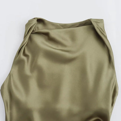 TRAF Satin Long Dresses for Women 2024 Summer Slip Midi Dress Woman Sexy Evening