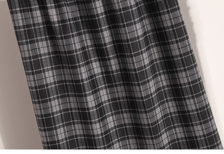 Plus Size Skirt Women 2024 Autumn Winter High Elastic Waist A Line Gray Or Khaki Plaid Skirt Korean Casual Long Skirts Womens