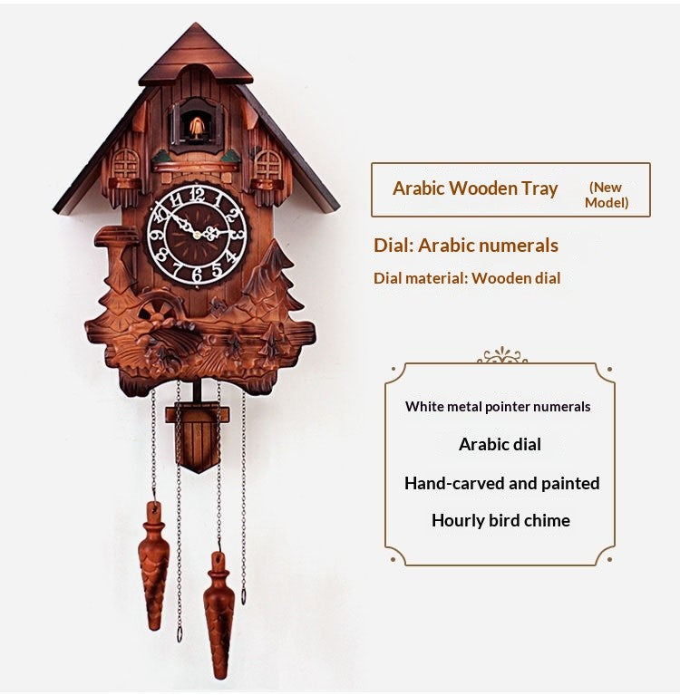 Wall Clock Hand Carved Solid Wood Cuckoo Musical Pendulum Silent Kids Room Home Decor Living Room Bedroom Clock Modern Design