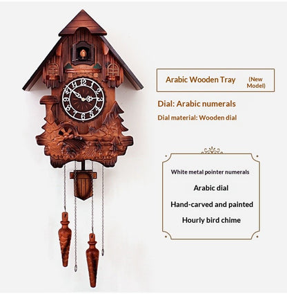 Wall Clock Hand Carved Solid Wood Cuckoo Musical Pendulum Silent Kids Room Home Decor Living Room Bedroom Clock Modern Design
