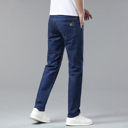 Light Blue Classic Business Casual Cotton Pants Fashion Breathable Denim Elastic Trousers Brand Men's Clothing Straight Jeans