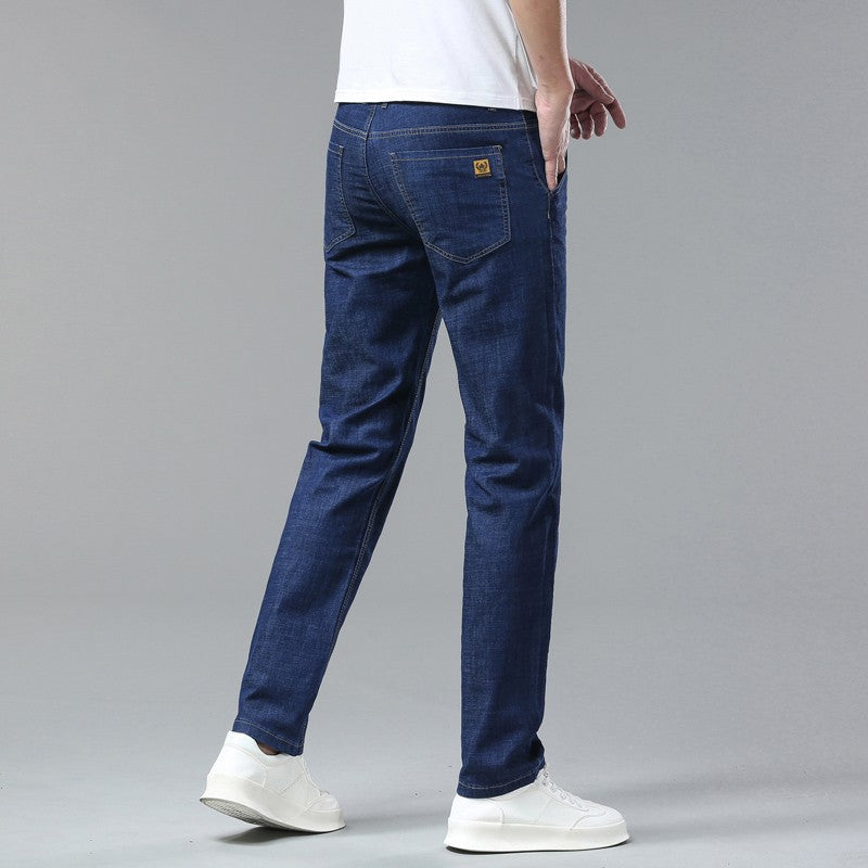 Light Blue Classic Business Casual Cotton Pants Fashion Breathable Denim Elastic Trousers Brand Men's Clothing Straight Jeans