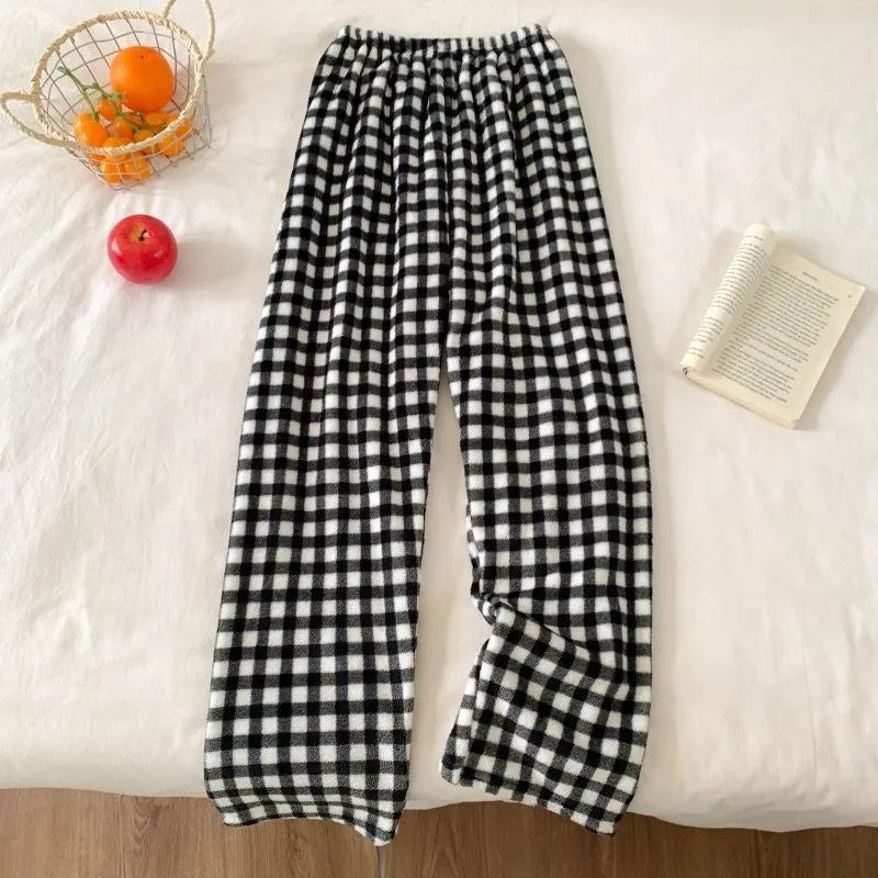 Yuguigou Flannel Sleeping Pants For Women Thickened Coral Fleece Pants For Autumn And Winter Cute Student Warm Plush Home Pant