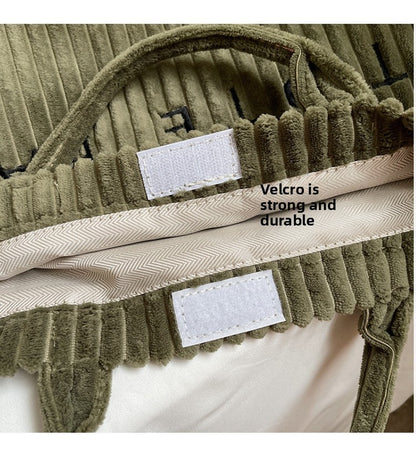 Large Capacity Striped Velvet Handbag Shoulder Bag for Woman Handbags Crossbody Bags, Versatile Letter Corduroy Women's Tote Bag