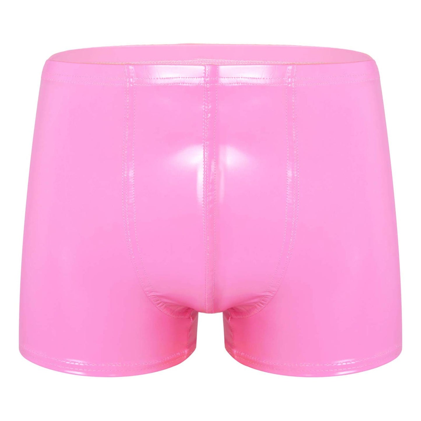 Mens Patent Leather Shorts Dance Performance Clubwear Wet Look Pants Elastic Waistband ShortsBulge Pouch Boxer Briefs Shorts