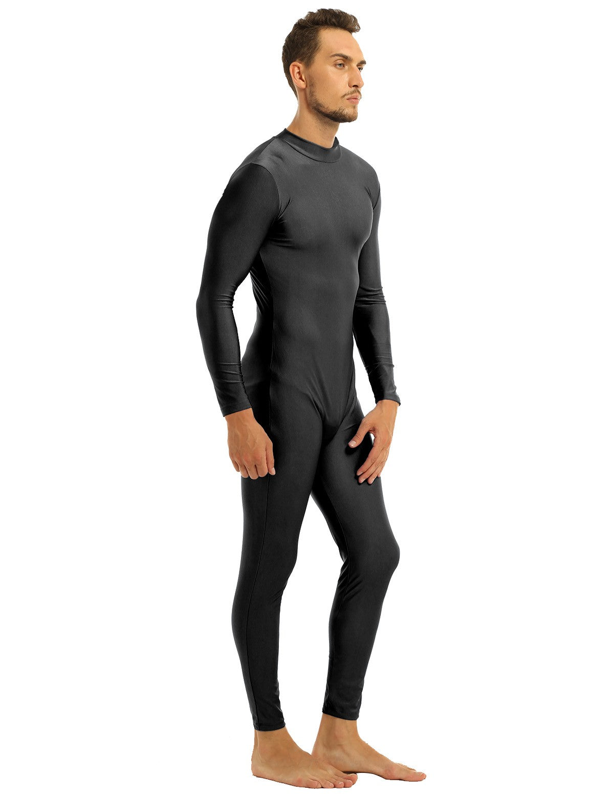 Mens Full Body Spandex Zentai Suit Black Long Sleeve Unitard Adult Zipper Back Footless Ballet Dancewear Bodysuit Costumes