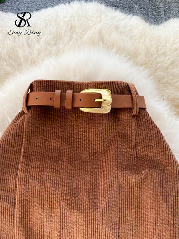 SINGREINY Women Korean Split Sexy Long Skirt 2024 Winter Corduroy Slim Thick Streetwear Fashion Vintage Autumn Bodycon Skirt