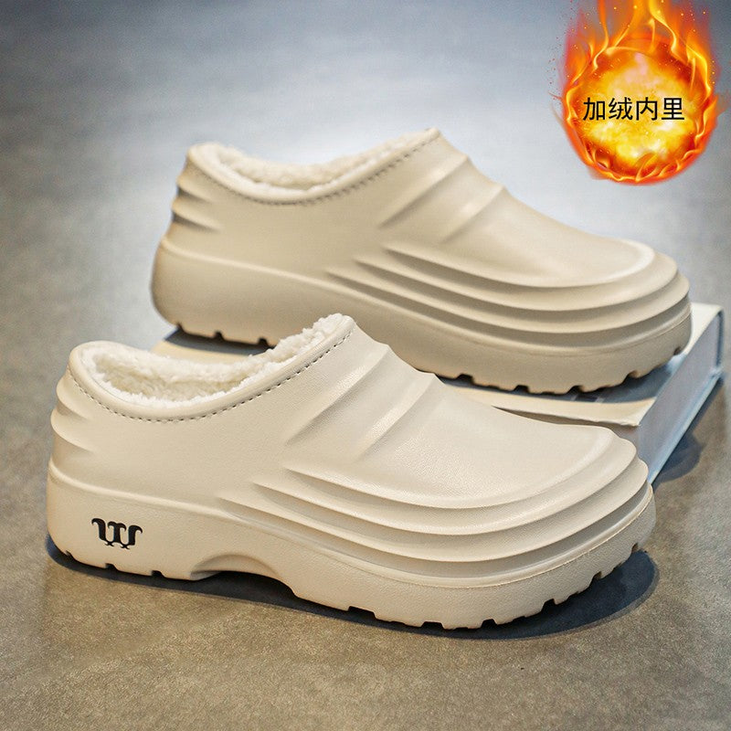 Winter Plush Supper Warm Chef Shoes for Men Women Very Soft Rubber Sandals Clogs Garden Shoes Without Holes Kitchen Work