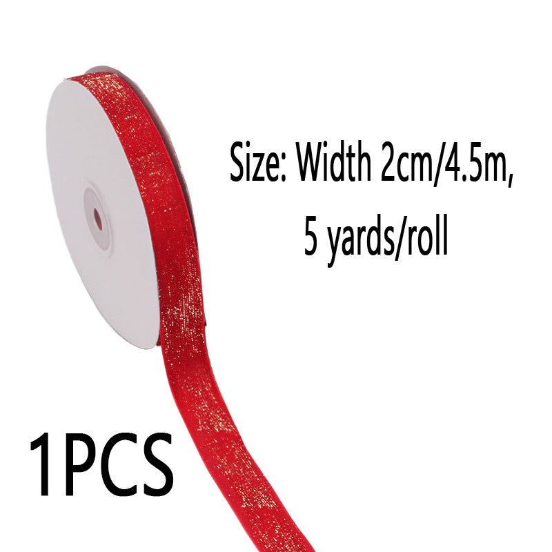6/10/20/38mm Christmas Velvet Bow Gift Ribbon Packaging DIY New Year Red Velvet Gold Glitter Festival Ribbon for DecorationDD14