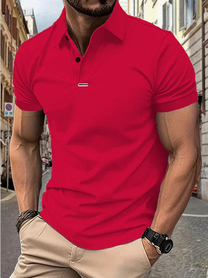 Men's solid color short-sleeved button-down lapel T-shirt casual top