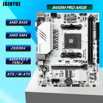 Placa-Mãe JGINYUE B450M PRO Processador AMD Memória DDR4 de Canal Duplo Placa Principal AM4 M.2 NVME (Suporta CPU Ryzen 5500 5600 5600G)