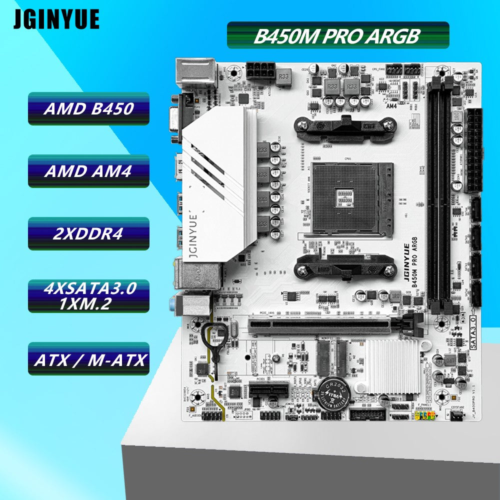 Placa-Mãe JGINYUE B450M PRO Processador AMD Memória DDR4 de Canal Duplo Placa Principal AM4 M.2 NVME (Suporta CPU Ryzen 5500 5600 5600G)