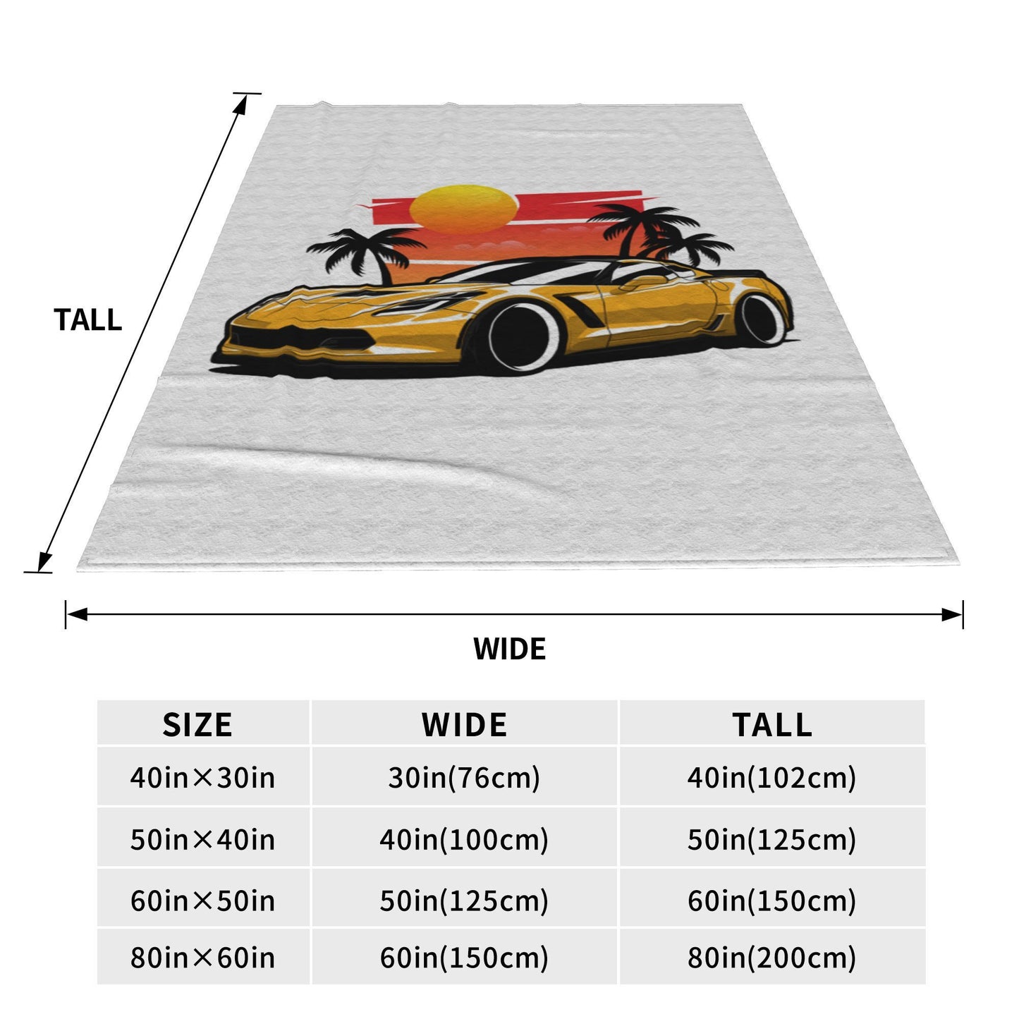 Manta de Lã Amarela Corvette Z06 Pôr do Sol Palmeiras Mantas de Pelúcia Quentes Roupa de Cama Macia para Cama Sala de Estar Casa Piquenique Sofá