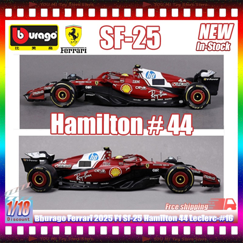 Novo 1:18 Bburago Ferrari 2025 F1 Sf-25 Hamilton #44 Leclerc #16 Liga Miniatura Die-Casting Modelo de Carro Presentes Brinquedos Personalizados Ornamento