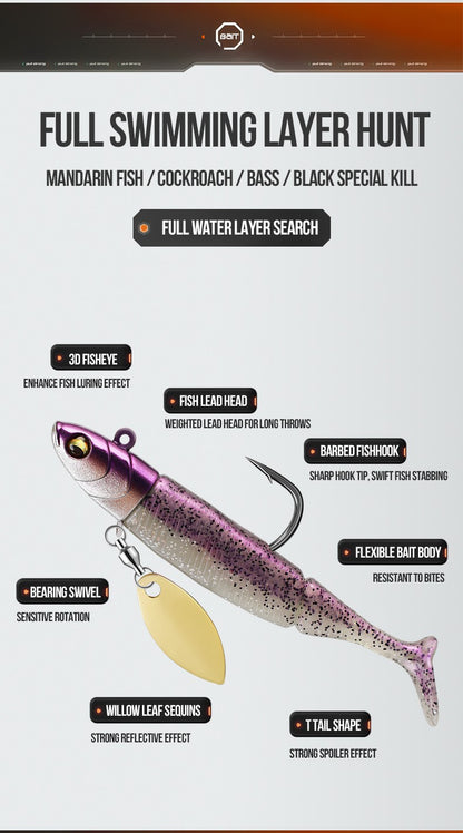 Iscas de Pesca TAIYU de Venda Quente 20g Jig Head T-tail Isca Macia de Silicone Wobbler Isca Colher Giratória de Metal para Pesca de Lúcio Truta Baixo