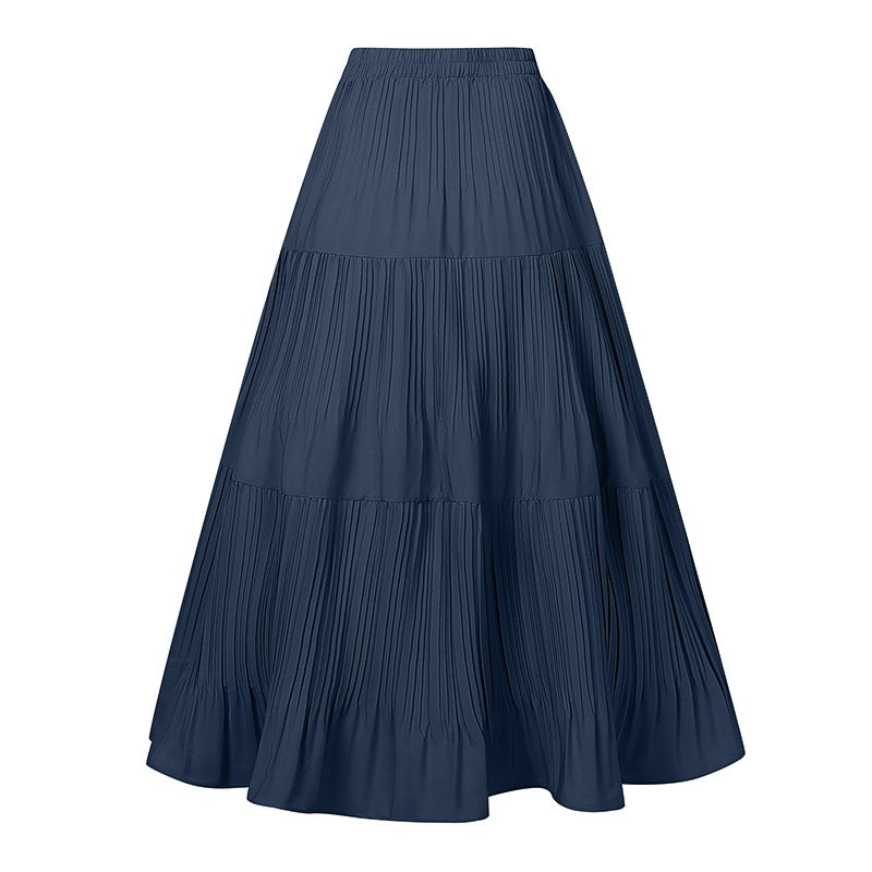 ZANZEA Plus Size 5XL Women Maxi Skirts 2025 Autumn Elastic Waist Pleated Long Skirt Casual Solid Color High Waist Ruffled Skirts