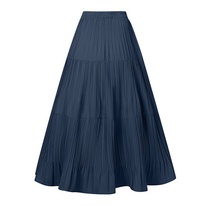 ZANZEA Plus Size 5XL Women Maxi Skirts 2025 Autumn Elastic Waist Pleated Long Skirt Casual Solid Color High Waist Ruffled Skirts