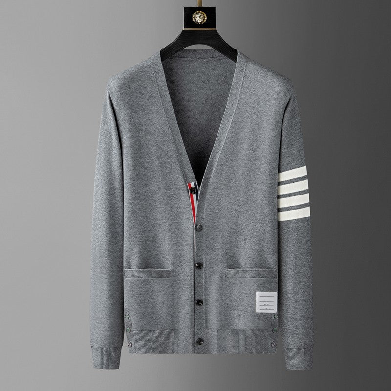 Luxury brand men's knitted sweater for autumn and winter high-end striped design Korean version boutique cardigan casual jacket