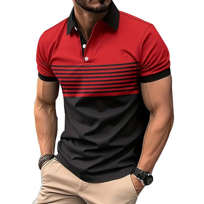 Men Summer New Fashion Short Sleeve Sport Lapel Casual Button Polo Shirt .