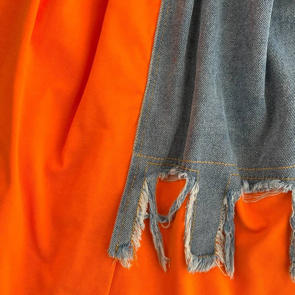 XFPV Women's Sweet high Waist Wrap Belt Round Neck patchwork Denim Shirt  Chic Top Y2k Korean Fashion Spring Summer 2025 SM11327