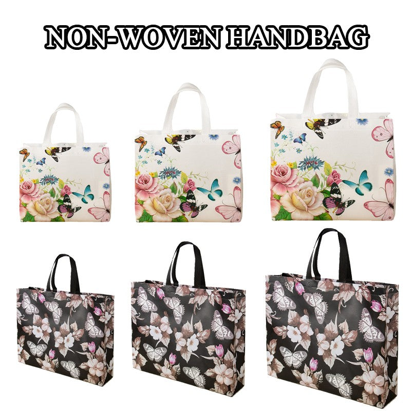 Reusable Non-Woven Fabric Shopping Bag Butterfly Printing Eco Bag Foldable Large Capacity Travel Storage Tote Shopper Bag