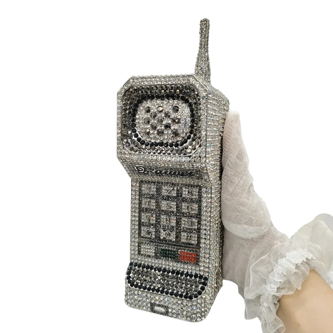 XIYUAN Newest Cellphone Shaped Rhinestone Evening Clutch Purse Luxury Diamond Wedding Party Bag Lady Pink Crystal Bridal Handbag