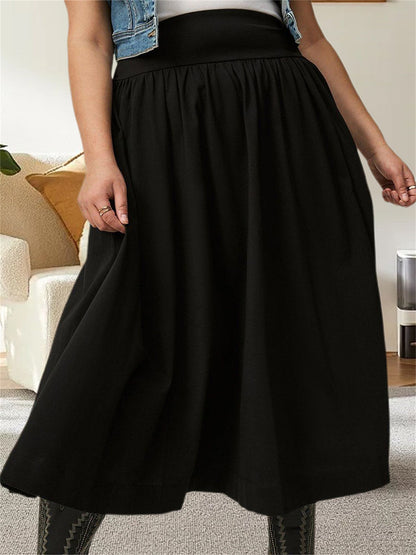 Women s Maxi Skirt Stylish High Waist A-Line Pleated Solid Color Long Skirt for Chic Everyday Wear