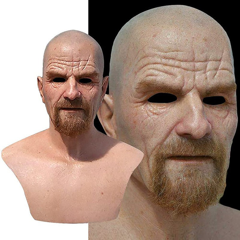 Mr White Mask Halloween New Bald Old Man Headgear Real Cosplay Props Photography Accessories