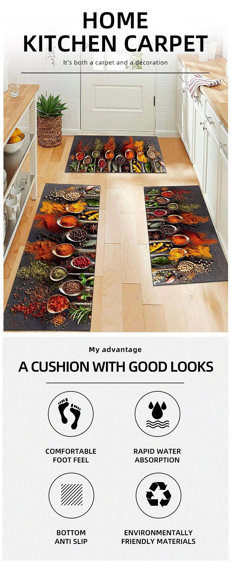 Modern Kitchen Mat Home Entrance Doormat Hallway Bedroom Living Room Decoration Floor Carpet Balcony Bathroom Anti-Slip Long Rug