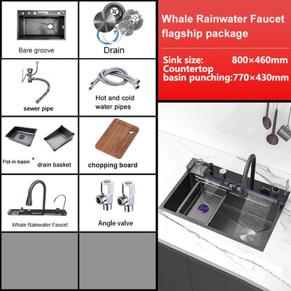 Stainless Steel Waterfall Kitchen Sink Digital Display Faucet Set Embossed Extra Large Single Slot Multiple Types of sinks