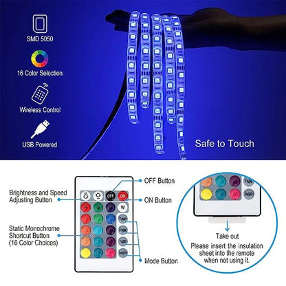 Motorcycle LED Strip Lights 5050 RGB Bluetooth APP Remote Control USB Christmas Decorative Lights for Motorcycle Room Decor