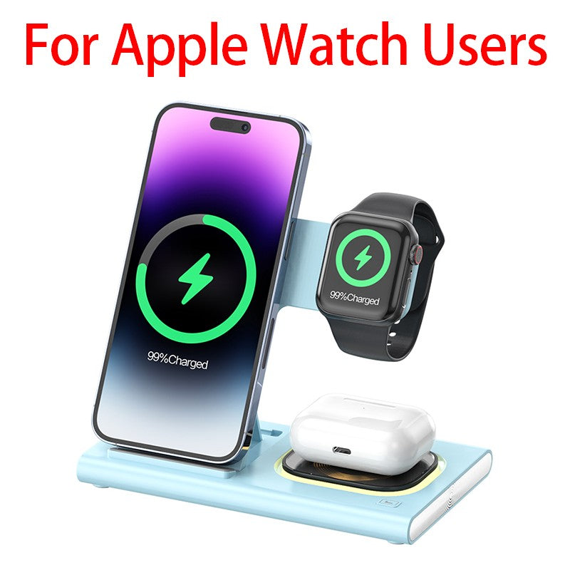 Carregador Sem Fio Dobrável 3 Em 1 De 300W Suporte Pad Estação De Carregamento Rápido De Mesa Para iPhone 16 15 14 13 Samsung Apple Watch Airpods