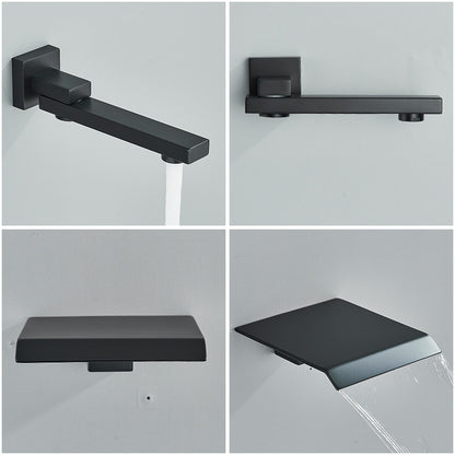 Black Concealed Shower System Rain Waterfall Bathroom Embedded Shower Faucet Set with Tub Spout