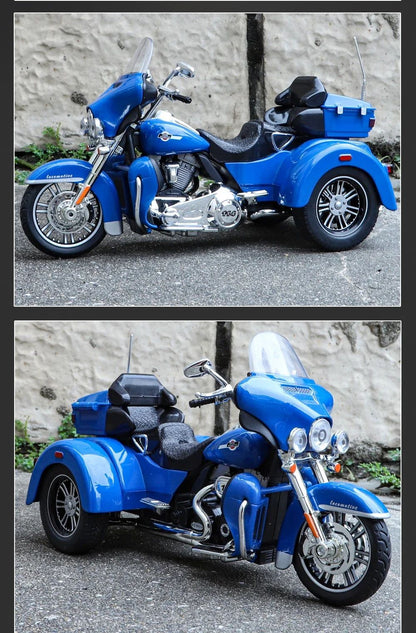 1:9 Harley D-vTRI GLIDE ULTRA Triciclo de Luxo em Liga Fundido Coleção Moto Brinquedo Luz e Som Decoração Presente