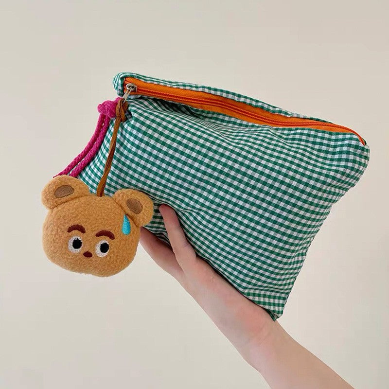 New Women Plaid Makeup Bag Large Capacity Cotton Zipper Pouch Purse Travel Clutch Makeup Bag Cosmetic Zipper Necessarie Feminina