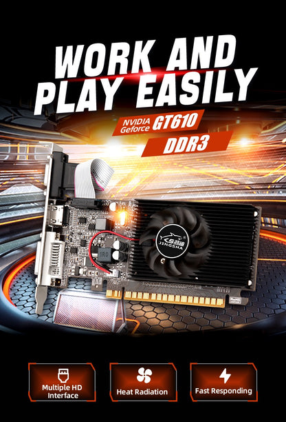 Placa de Vídeo SZMZ GT610 1G/2G DDR3 NVIDIA GeForce GT 610 Placa Gráfica PCIE X16 2.0 HD DVI VGA 1800MHz 64Bit GPU Computador de Mesa