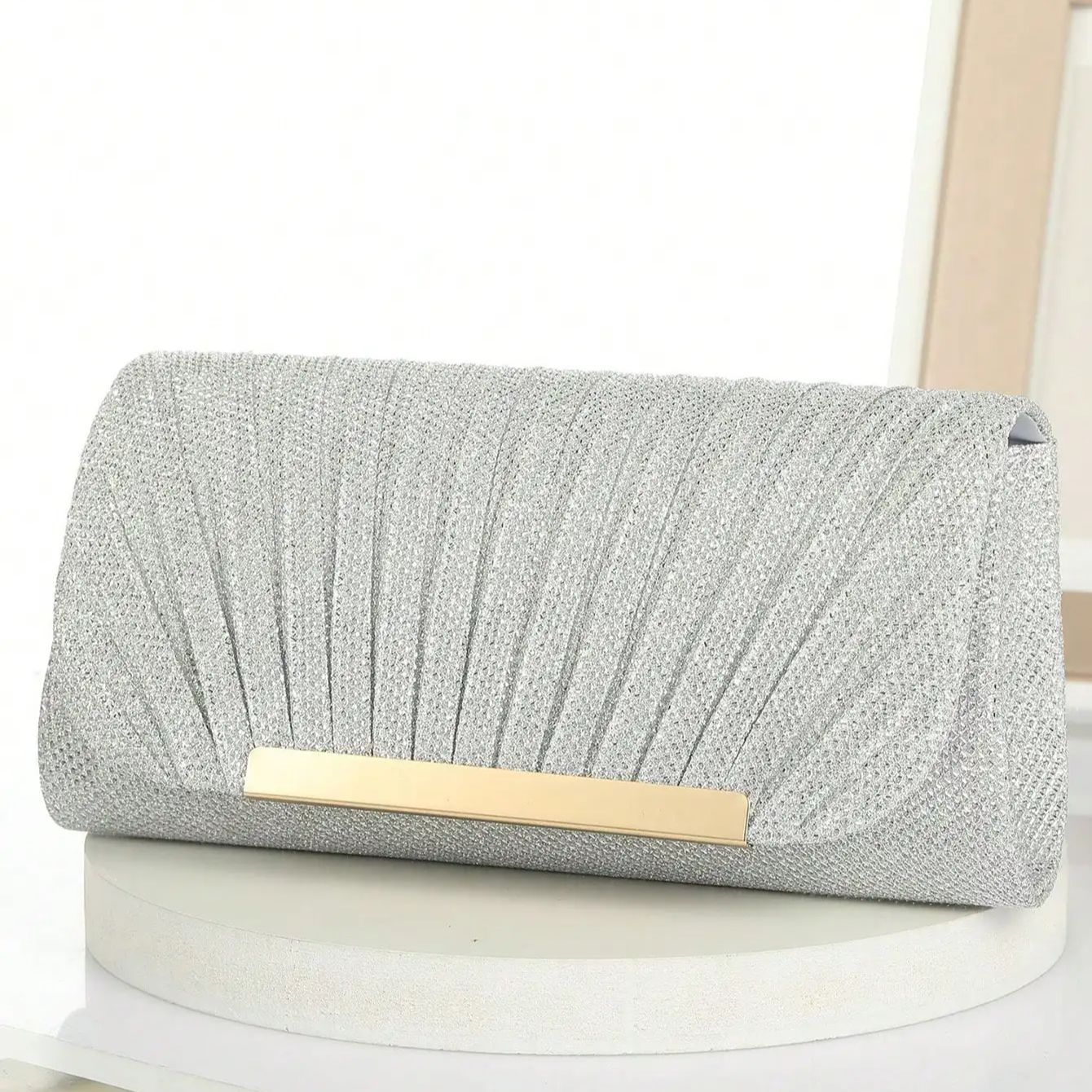 Metal Luxury Women Evening Bags Ruched Design Sequined Small Envelope Shaped Box Party Wedding Event Handbags Purse