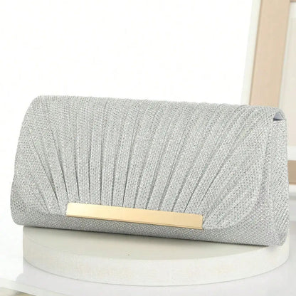 Metal Luxury Women Evening Bags Ruched Design Sequined Small Envelope Shaped Box Party Wedding Event Handbags Purse