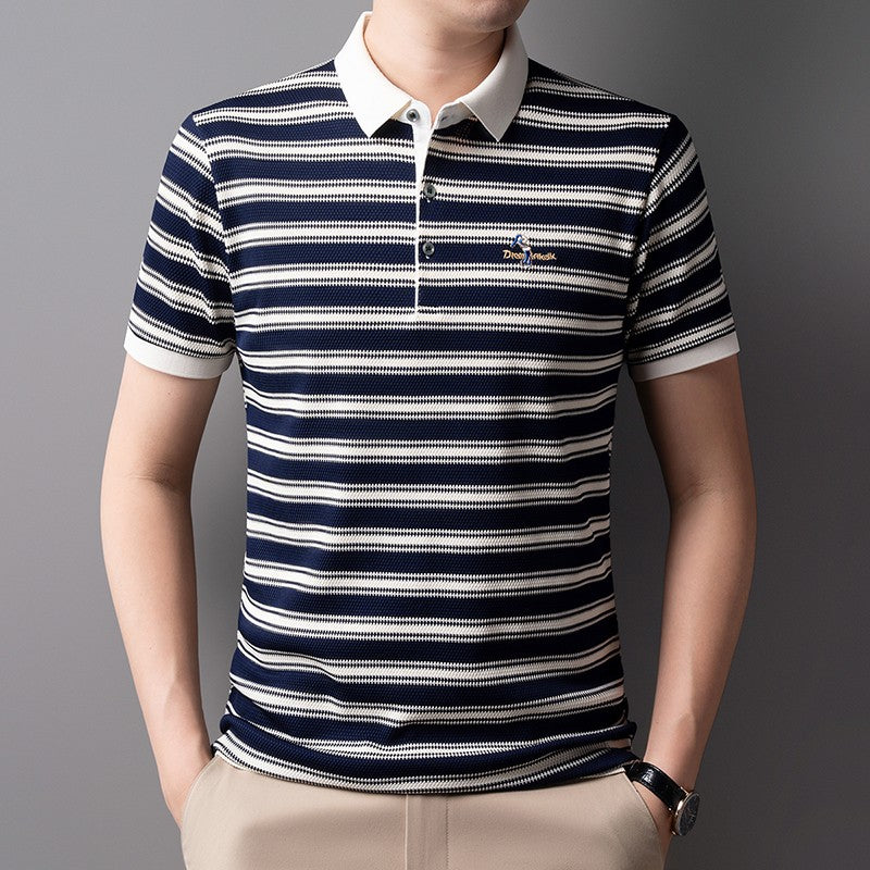 2025 Brand Collar Thin Top Men's Summer Business Casual Fashion Striped Short Sleeved Polo Shirt Breathable T-shirt