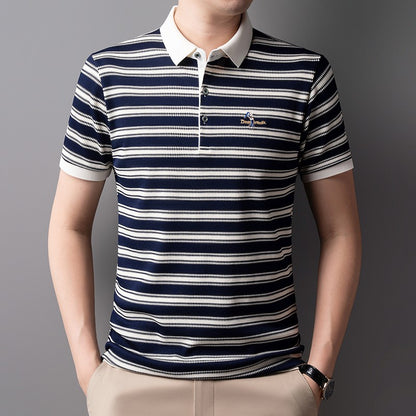 2025 Brand Collar Thin Top Men's Summer Business Casual Fashion Striped Short Sleeved Polo Shirt Breathable T-shirt