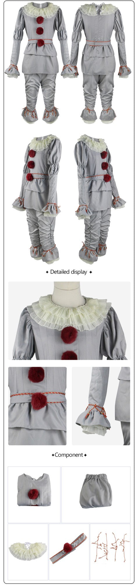Movie Cosplay Pennywise Clown Cosplay Costume Halloween Adult Carnival Party Stage Performance Villain Vintage Clothing Set