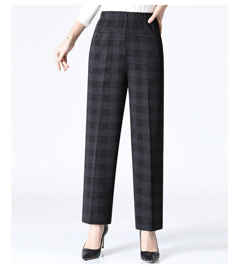 6XL 7XL 8XL Middle-aged Elderly Women's Trousers Spring Autumn Elastic High Waist Straight Pants Mother Winter Warm Fleece Pants