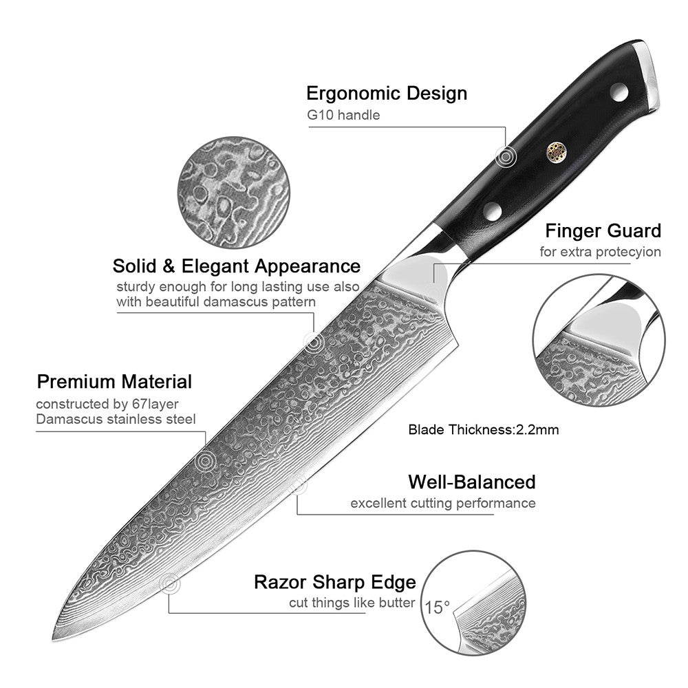 Japanese Damascus Steel Kitchen Chef Knife 1-9 PCS Set Ultra-sharp Cleaver Paring Bread Boning Knife Ergonomic G10 Handle
