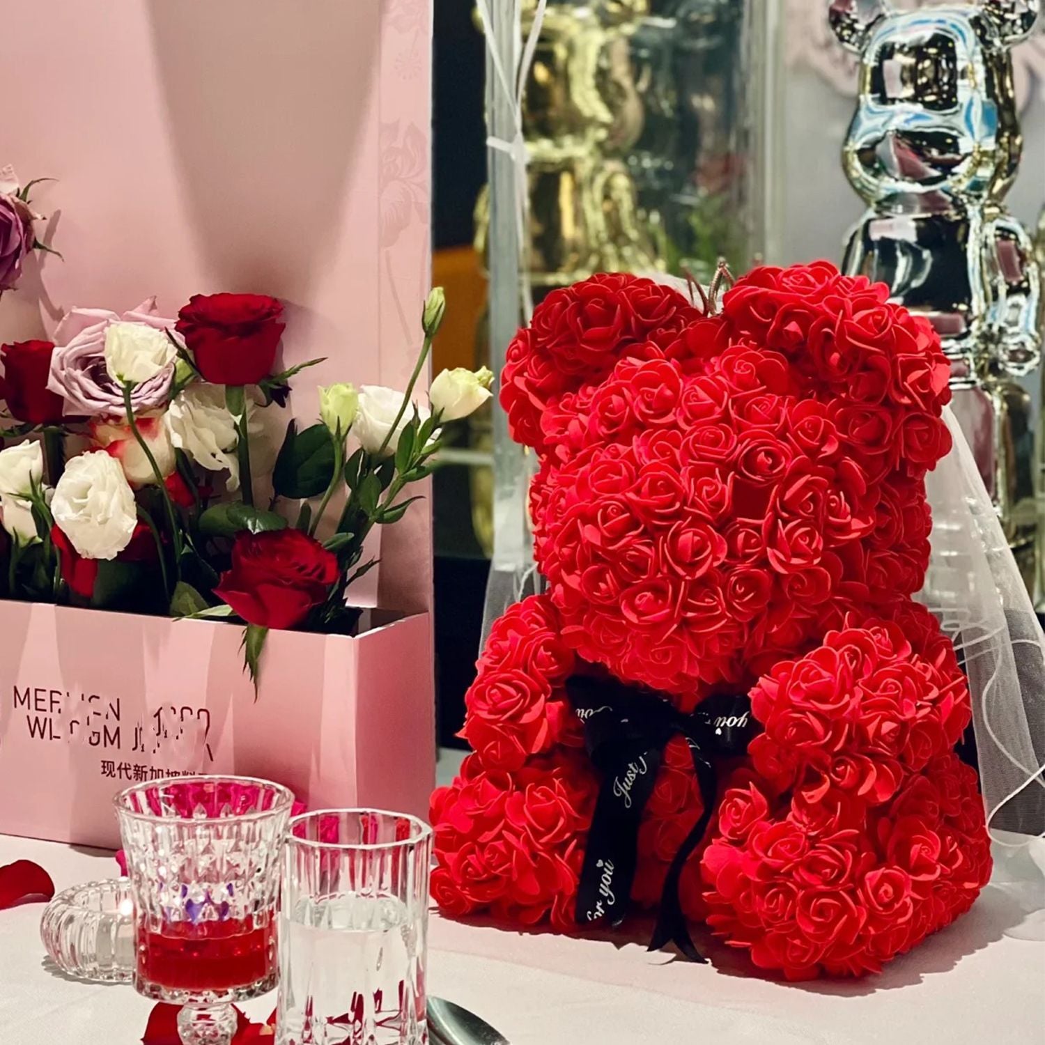1000x Artificial Red Foam Rose Heads DIY Teddy Bear Rose Flowers Head Bouquet for Wedding Valentine's Day Party Home Decoration
