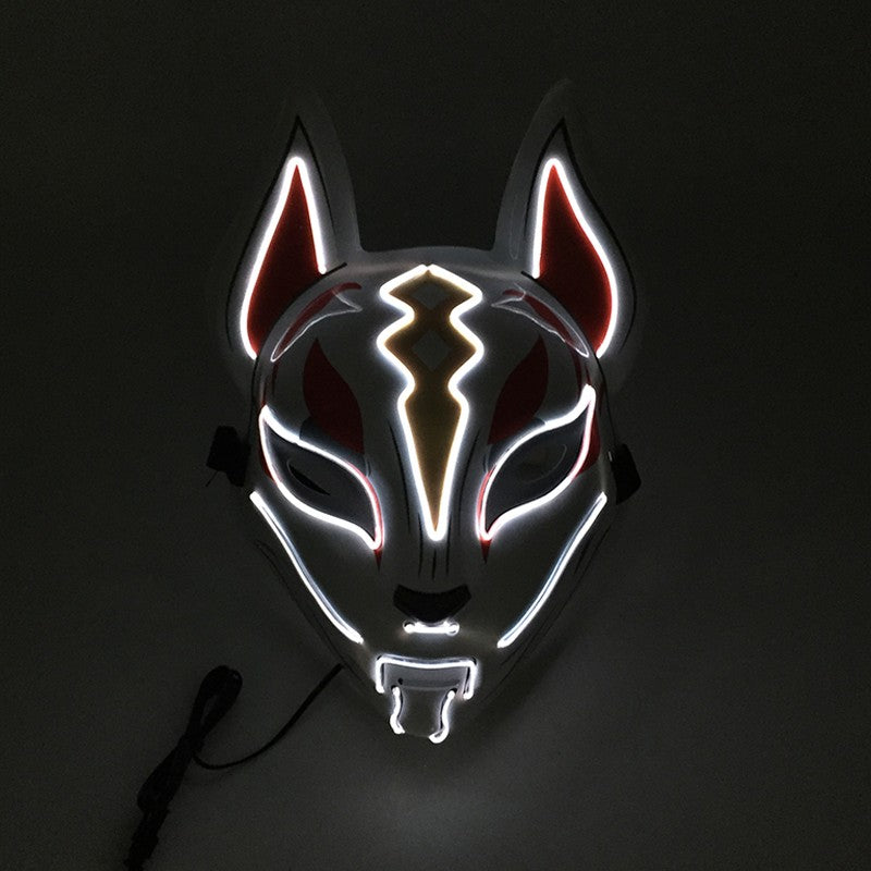 LED Fox Mask Neon Light Up Japanese Kitsune Mask for Halloween Cosplay Party Rave Festival Costume Glowing EL Wire Masque